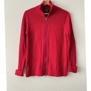 Eddie Bauer Red Ribbed Zip Sweater 100 % Cotton Size L